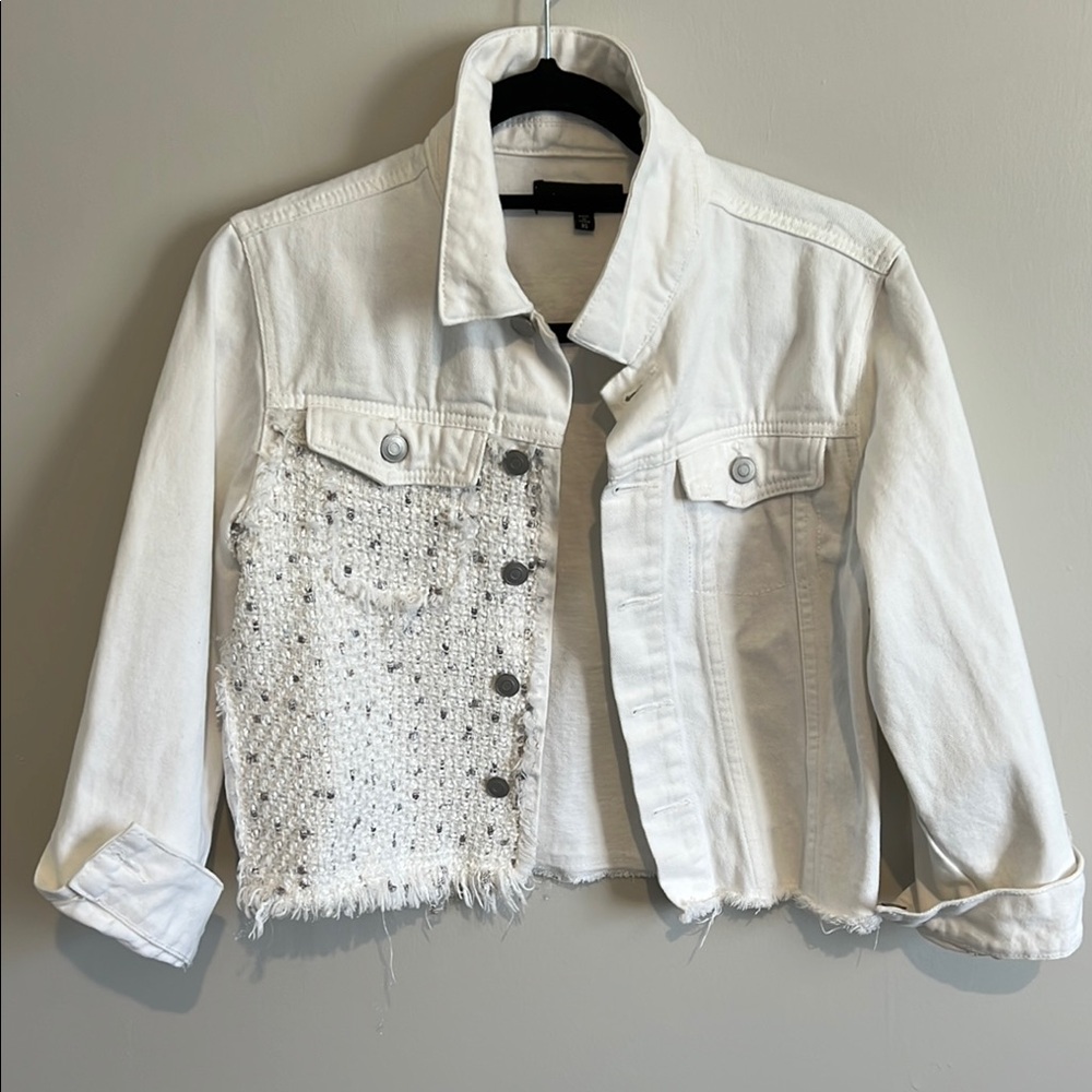 Lea & Viola White Denim Jacket with Beaded Accents